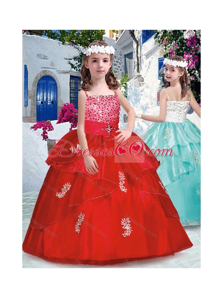 Latest Spaghetti Straps Little Girl Pageant Dress with Appliques and Beading
