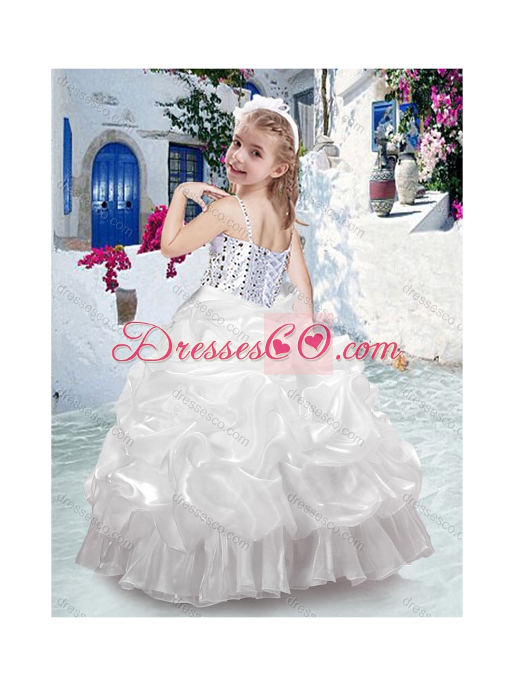Lovely Spaghetti Straps Little Girl Pageant Dress with Beading and Bubles