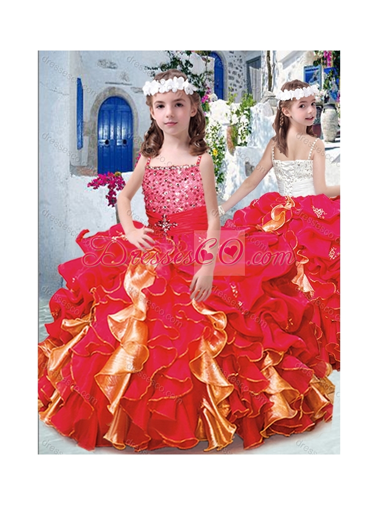 Luxurious Spaghetti Straps Little Girl Pageant Dress with Beading and Ruffles