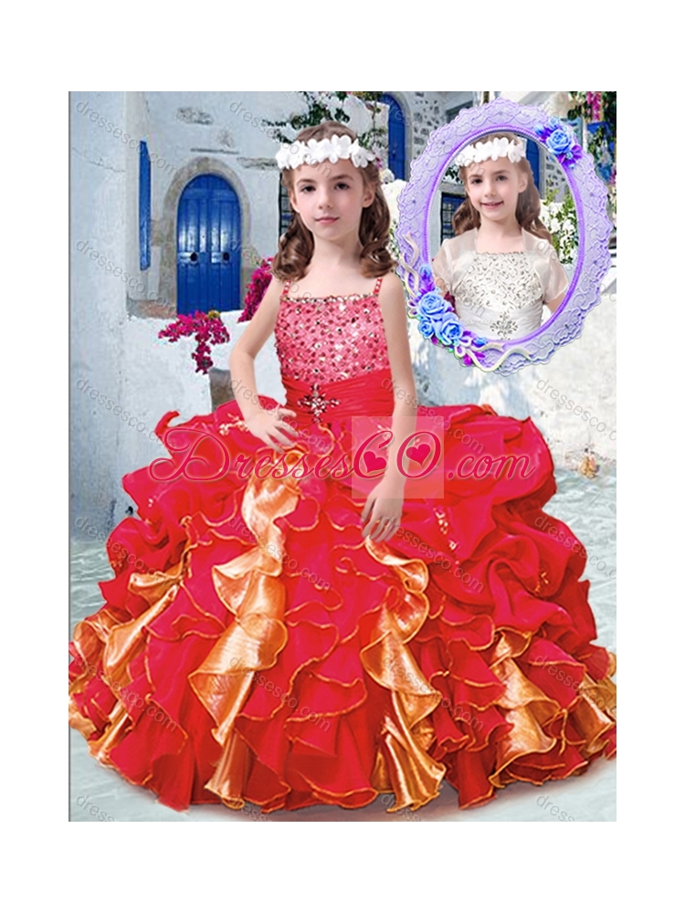 Luxurious Spaghetti Straps Little Girl Pageant Dress with Beading and Ruffles