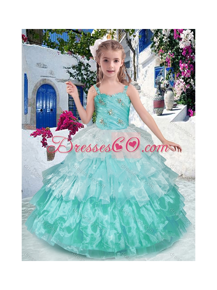 Luxurious Straps Ball Gown Little Girl Pageant Dress with Ruffled Layers