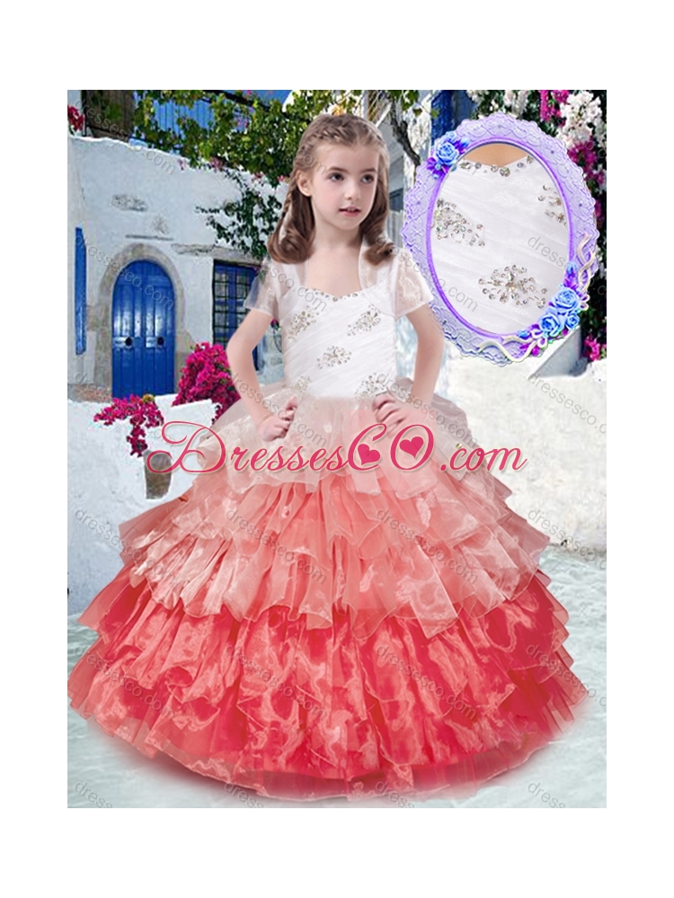 Luxurious Straps Ball Gown Little Girl Pageant Dress with Ruffled Layers