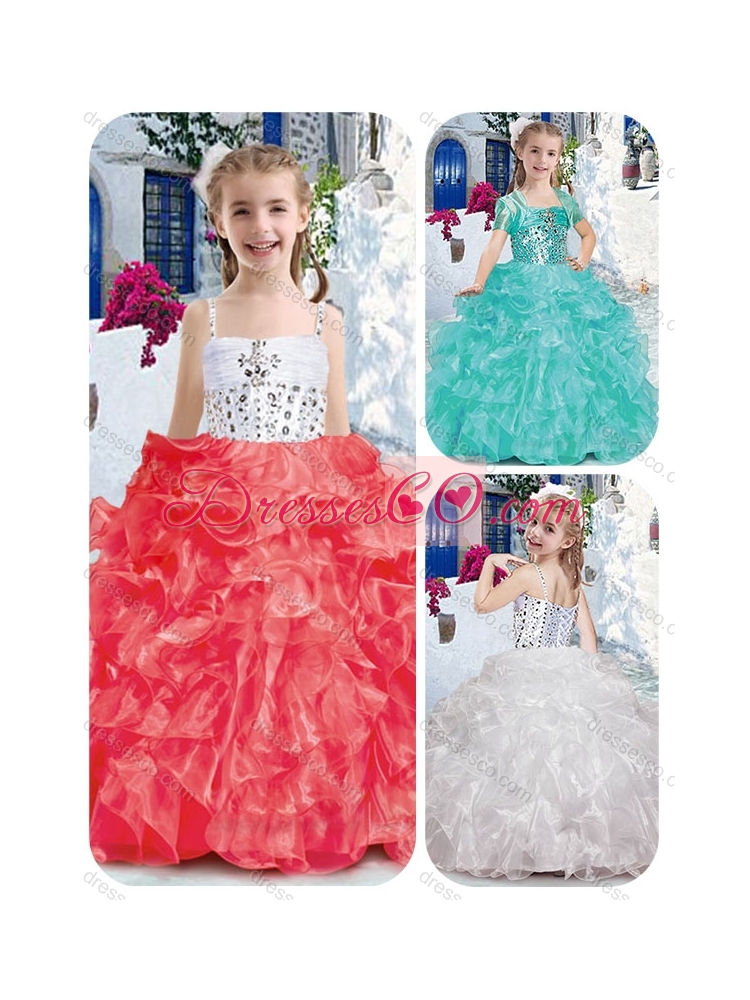 Perfect Spaghetti Straps Little Girl Pageant Dress with Beading and Ruffles