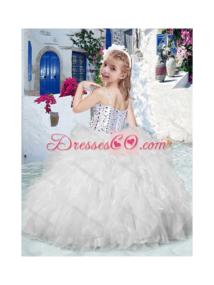 Sweet Spaghetti Straps Little Girl Pageant Dress with Beading and Ruffles
