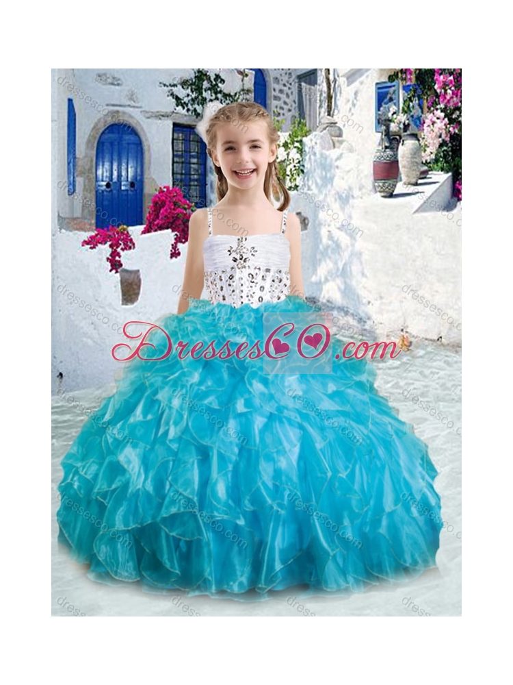 Sweet Spaghetti Straps Little Girl Pageant Dress with Beading and Ruffles