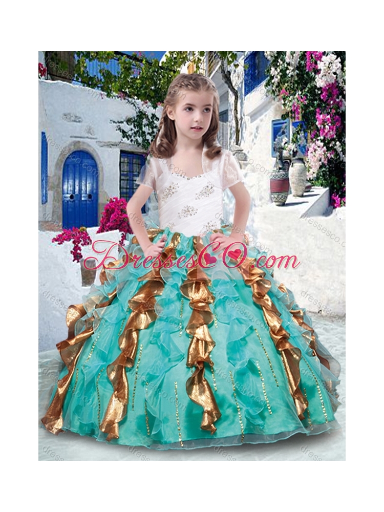Top Straps Little Girl Pageant Dress with Beading and Ruffles