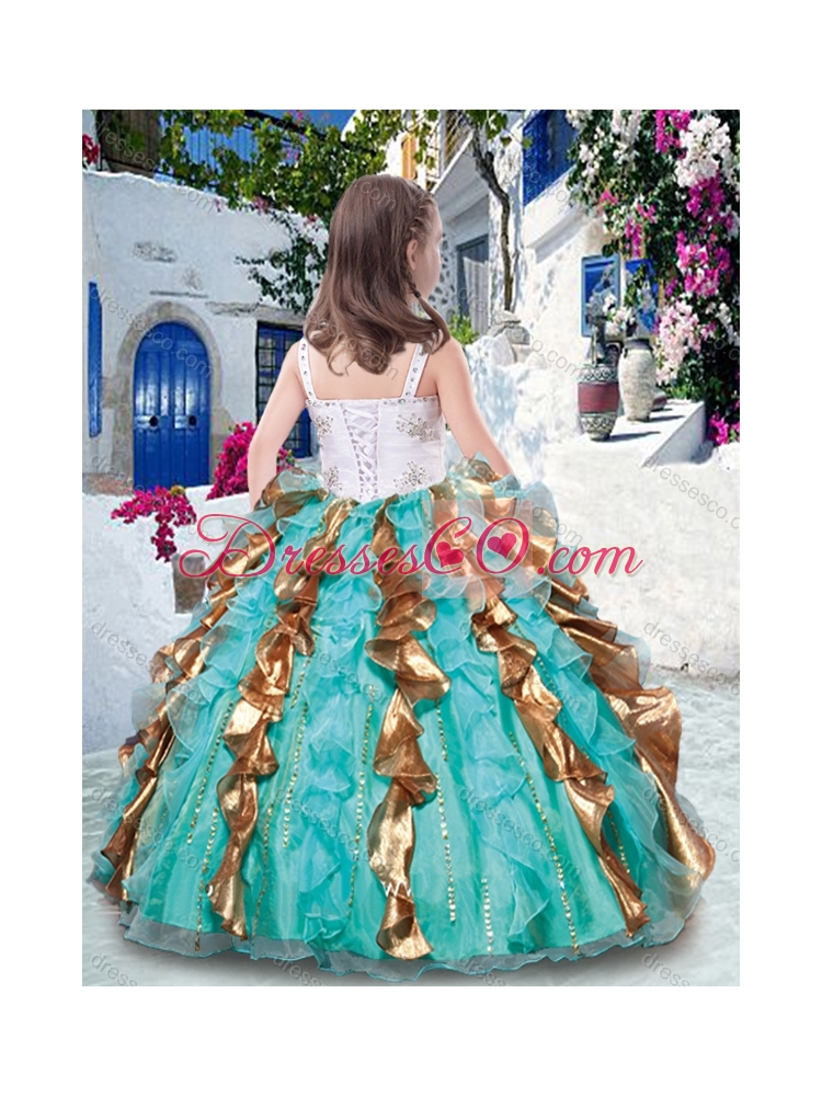 Top Straps Little Girl Pageant Dress with Beading and Ruffles