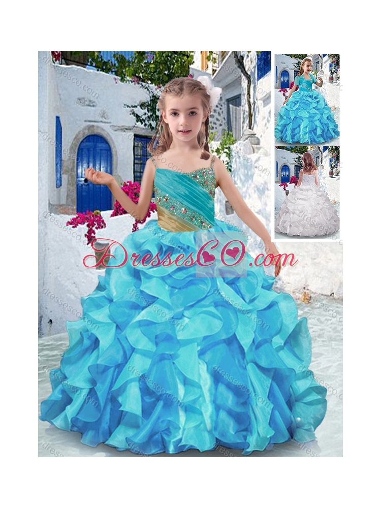 Wonderful Spaghetti Straps Little Girl Pageant Dress with Beading and Ruffles