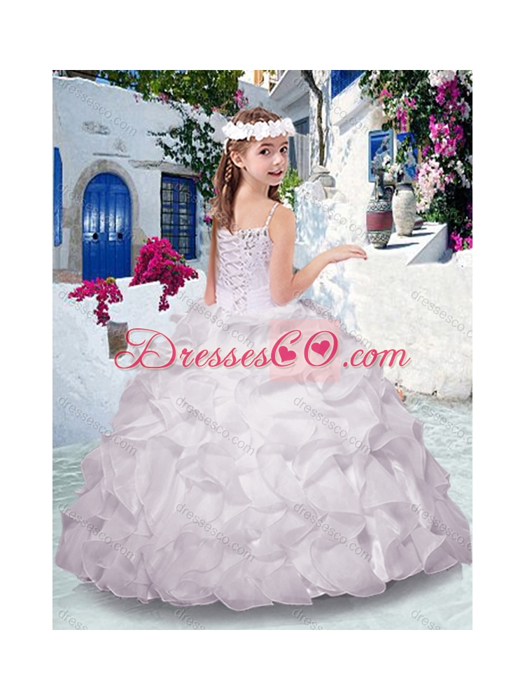 Spaghetti Straps Girls Party Dress with Appliques and Ruffles