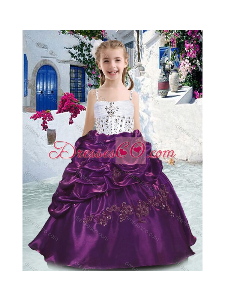 Classical Spaghetti Straps Girls Party Dress with Beading and Bubles