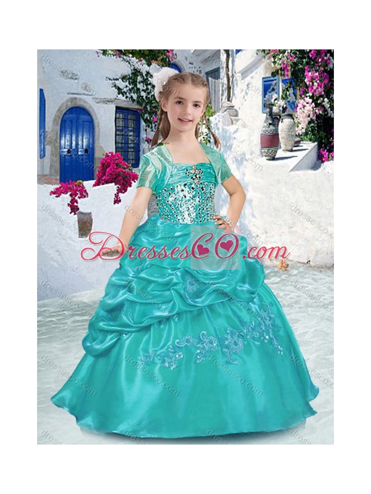 Classical Spaghetti Straps Girls Party Dress with Beading and Bubles