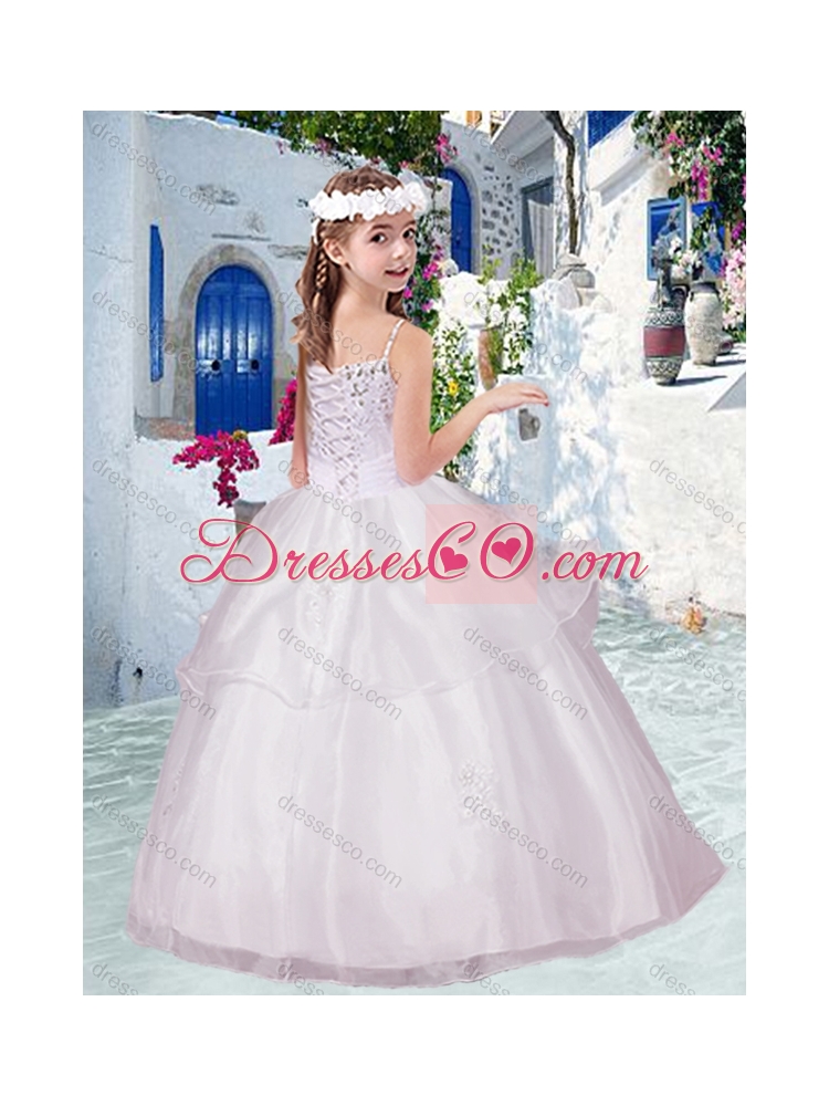 Lovely Spaghetti Straps Girls Party Dress with Appliques and Beading