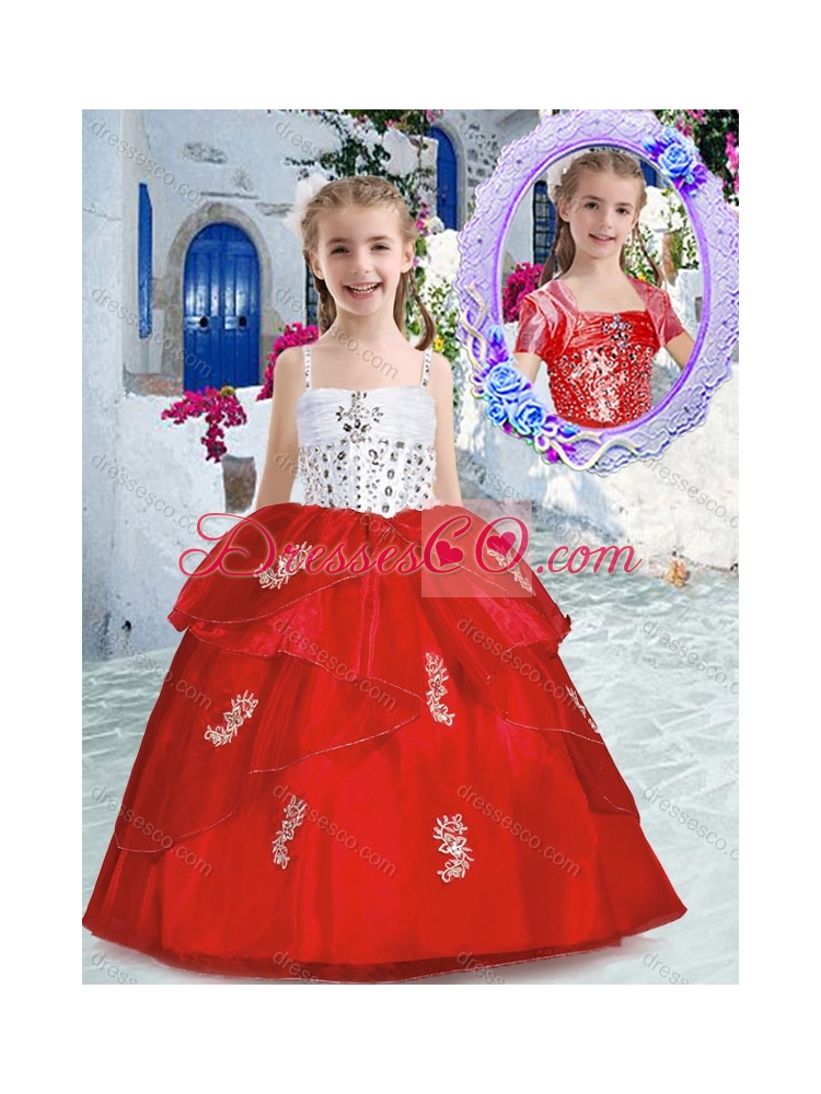 Spaghetti Straps Girls Party Dress with Appliques and Beading