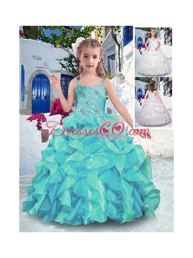 Customized Straps Ball Gown Girls Party  Dress with Ruffles