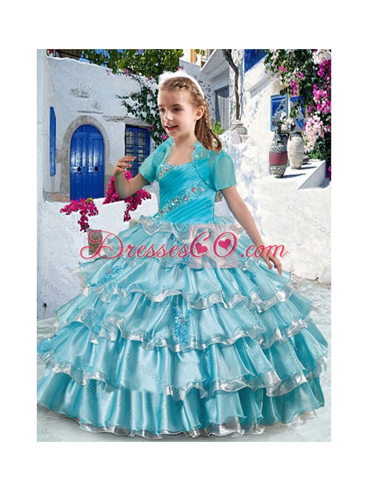 Elegant Spaghetti Straps Girls Party Dress with Ruffled Layers and Beading