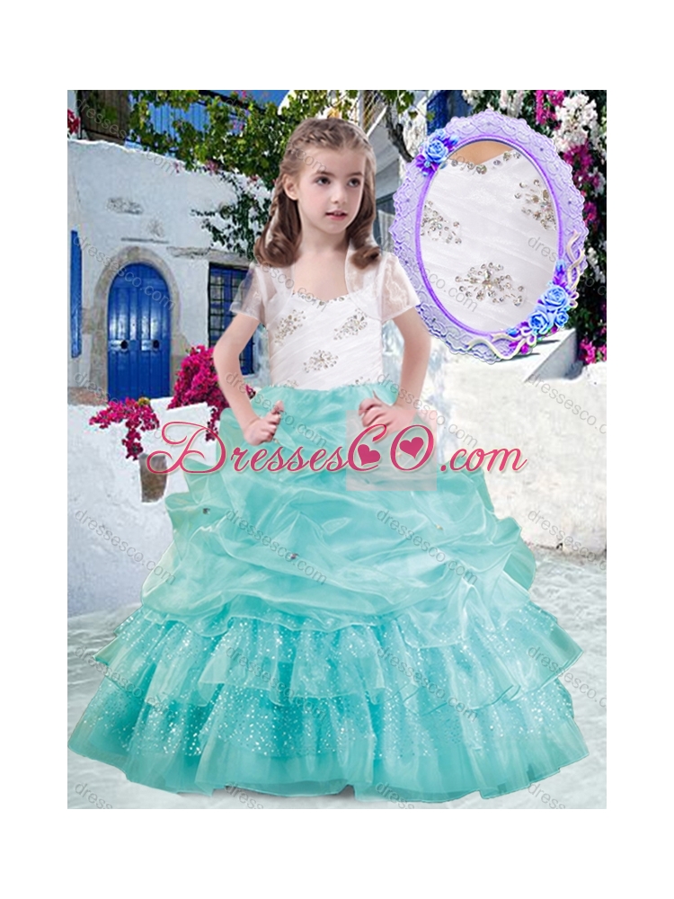 Elegant Straps Ball Gown Girls Party Dress with Beading and Bubles
