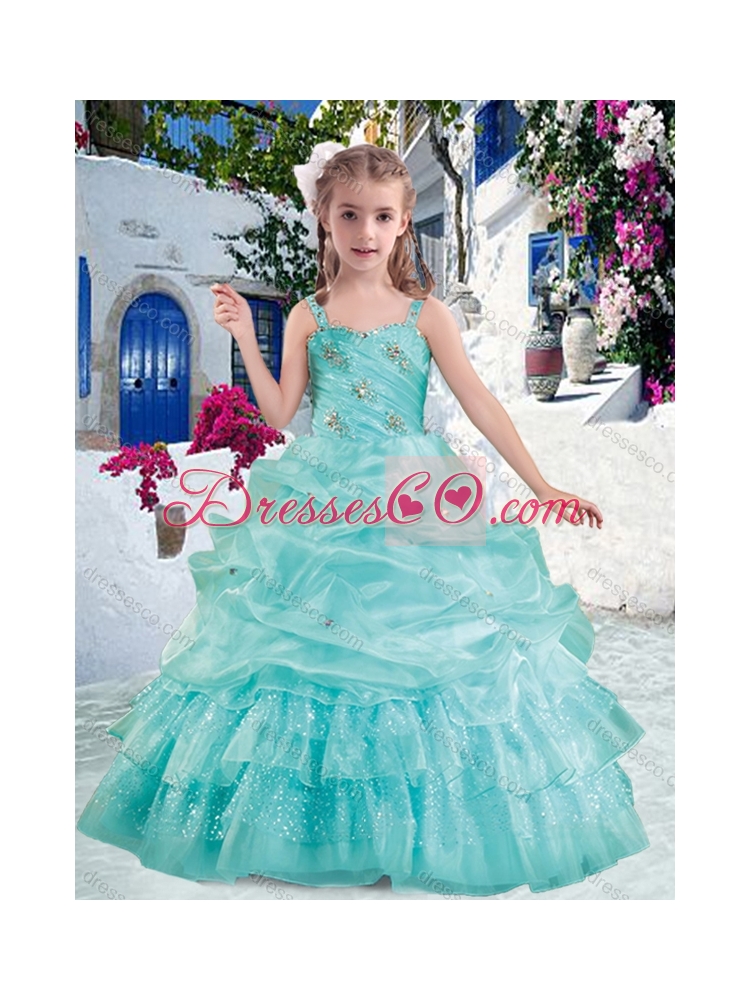 Elegant Straps Ball Gown Girls Party Dress with Beading and Bubles