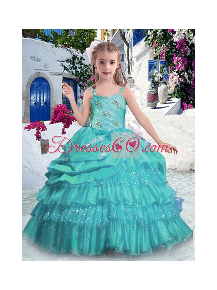 Gorgeous Straps Girls Party Dress with Ruffled Layers and Beading