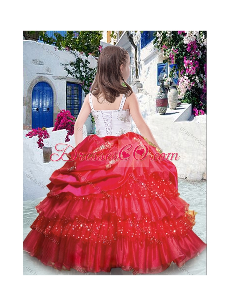 Gorgeous Straps Girls Party Dress with Ruffled Layers and Beading
