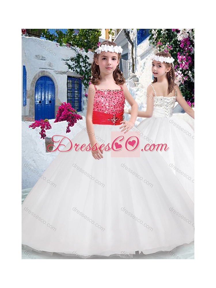 Latest Ball Gown Spaghetti Straps Flower Girl Dress with Beading