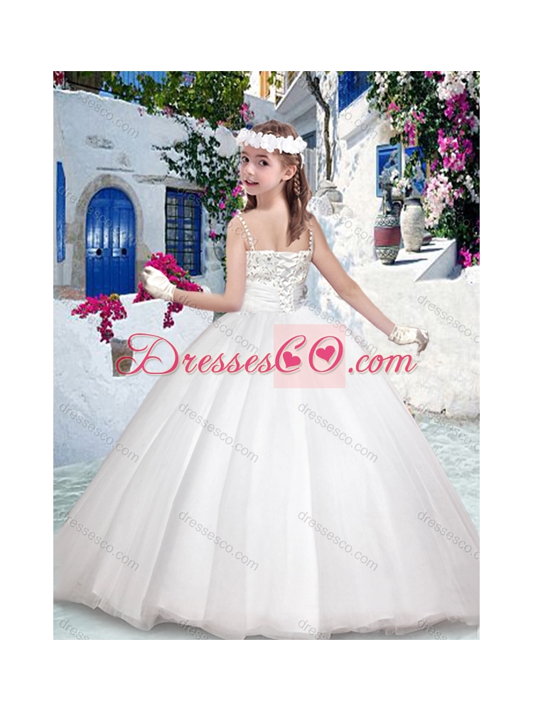 Latest Ball Gown Spaghetti Straps Flower Girl Dress with Beading
