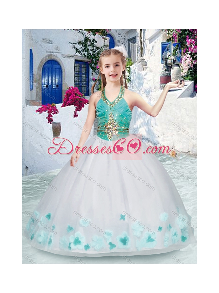 Latest Halter Top Little Girl Pageant Dress with Appliques and Beading