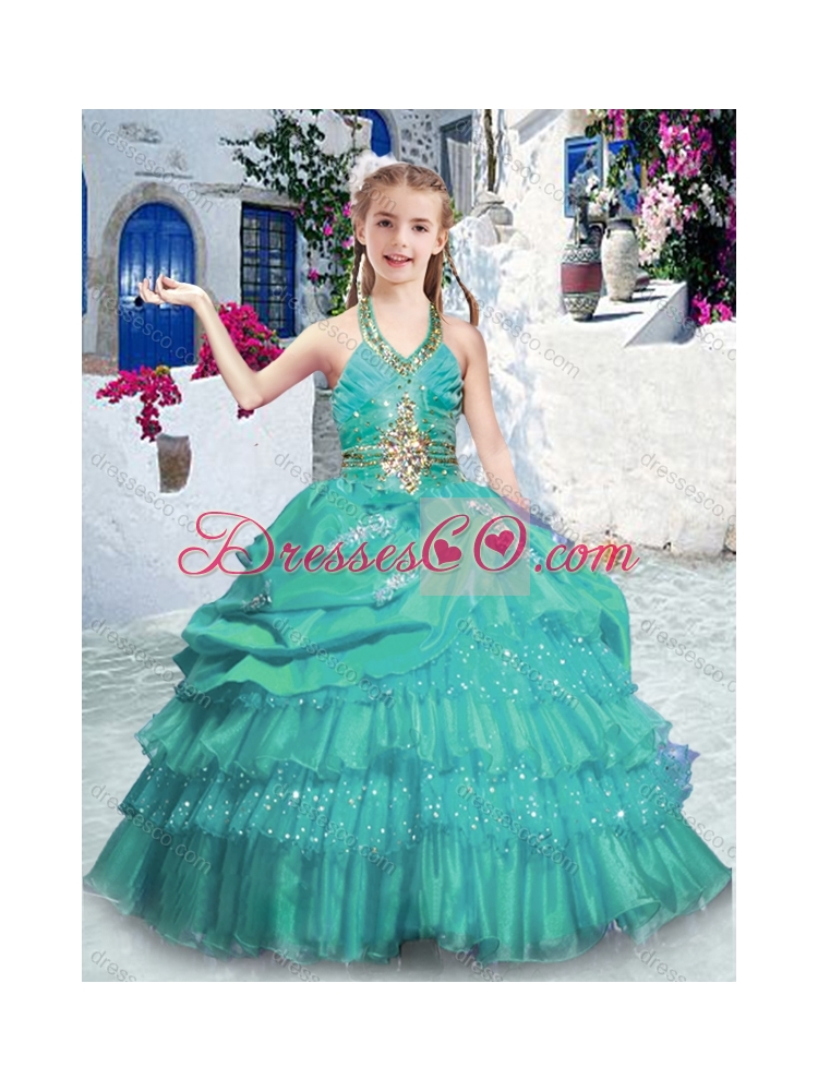 Latest Halter Top Little Girl Pageant Dress with Ruffled Layers