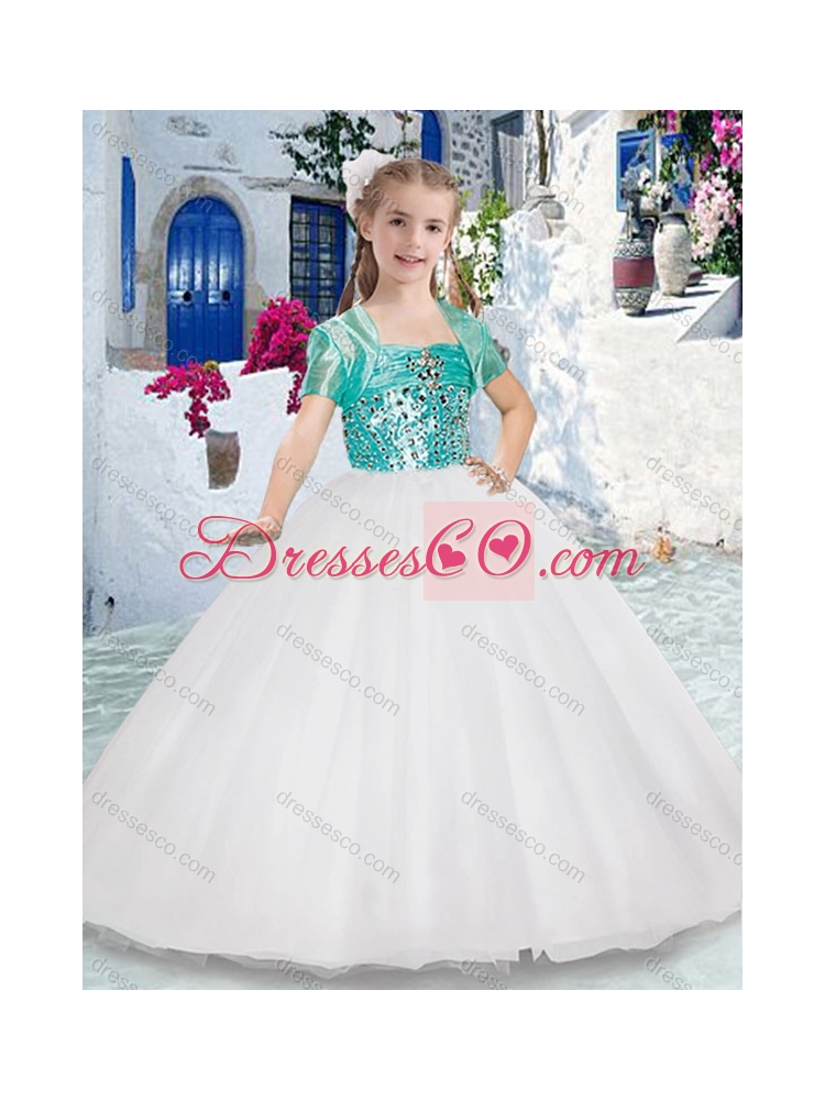 Latest Spaghetti Straps Ball Gown Flower Girl Dress with Beading