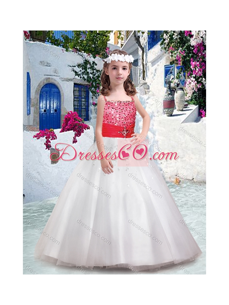 Latest Spaghetti Straps Flower Girl Dress with Appliques and Beading