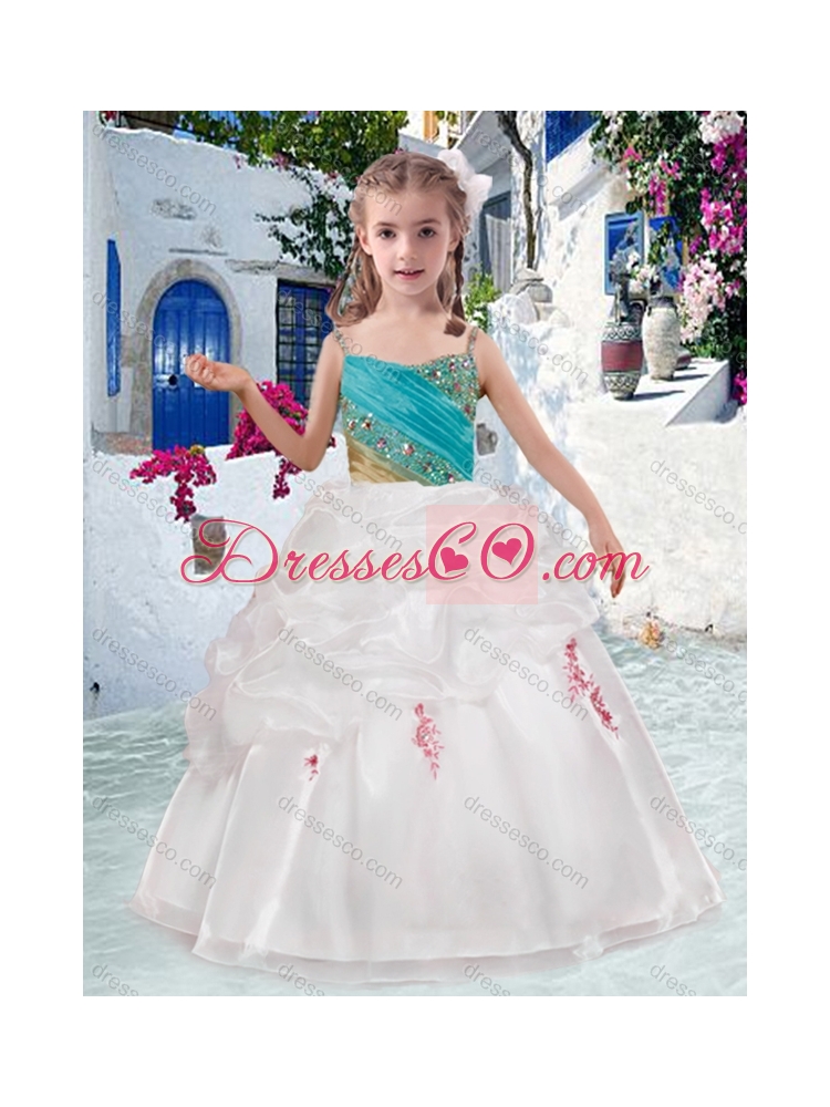 Latest Spaghetti Straps Flower Girl Dress with Appliques and Bubles