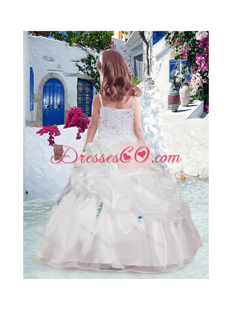 Latest Spaghetti Straps Flower Girl Dress with Appliques and Bubles