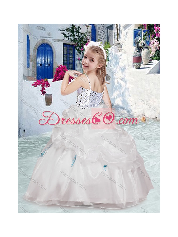 Latest Spaghetti Straps Flower Girl Dress with Beading and Bubles