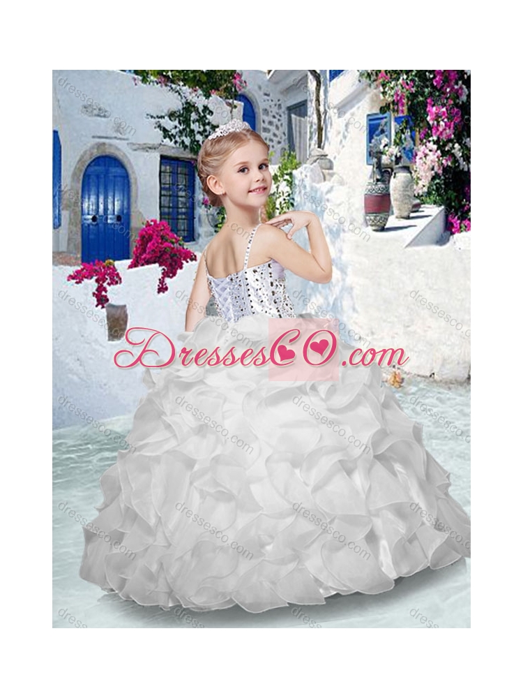 Latest Spaghetti Straps Flower Girl Dress with Beading and Ruffles