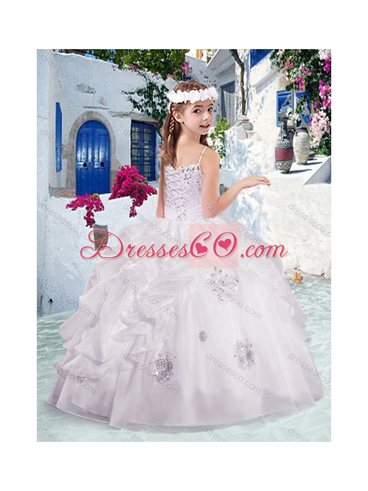 Latest Spaghetti Straps Girls Party Dress with Appliques and Bubles