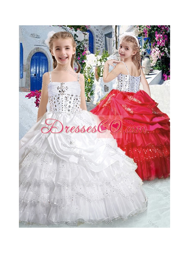 Latest Spaghetti Straps Little Girl Pageant Dress with Ruffled Layers