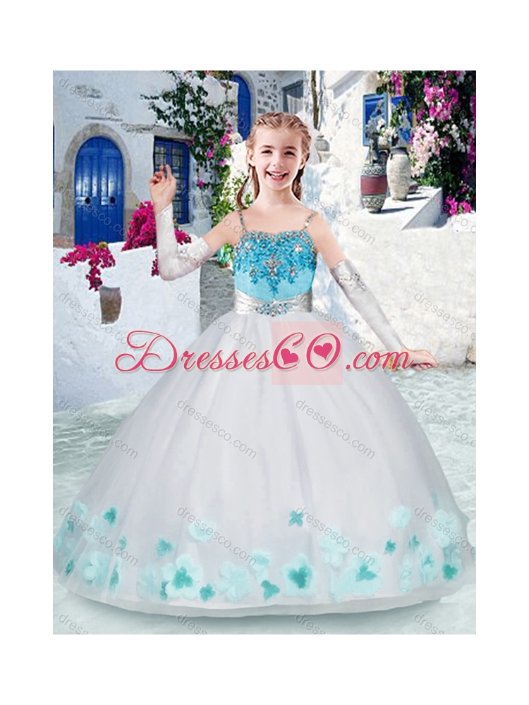 Latest White Little Girl Pageant Dress with Appliques and Beading