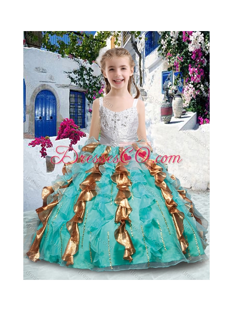 Most Popular Straps Girls Party Dress with Beading and Ruffles