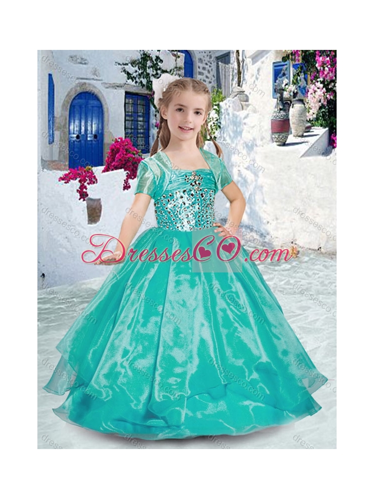 Perfect Spaghetti Straps Ball Gown Girls Party Dress with Beading