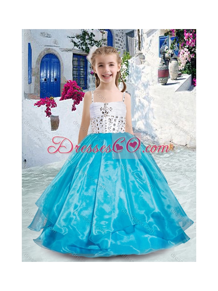 Perfect Spaghetti Straps Ball Gown Girls Party Dress with Beading