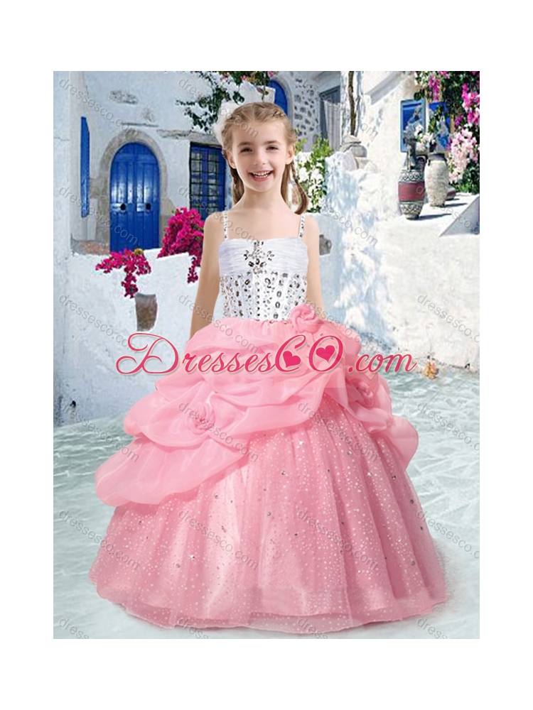 Perfect Spaghetti Straps Girls Party Dress with Beading and Bubles