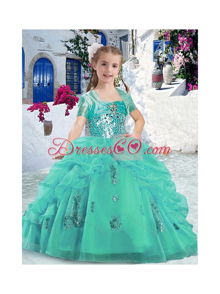 Pretty Spaghetti Straps Girls Party Dress with Beading and Bubles
