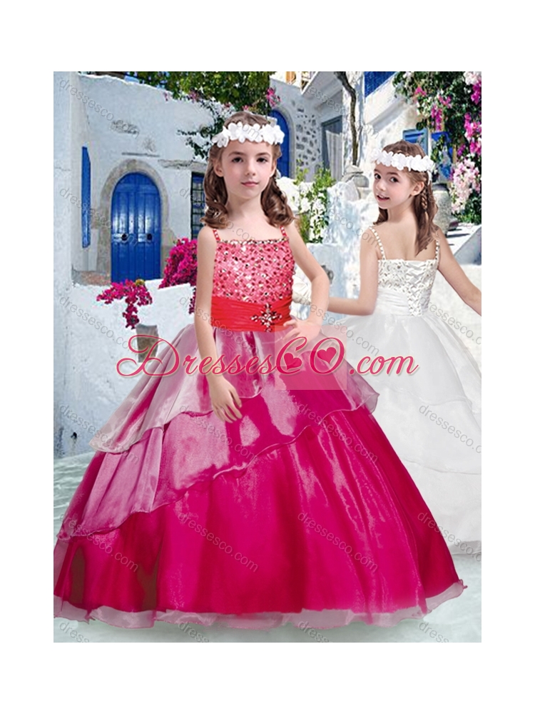 Pretty Spaghetti Straps Girls Party Dress with Beading and Ruffles