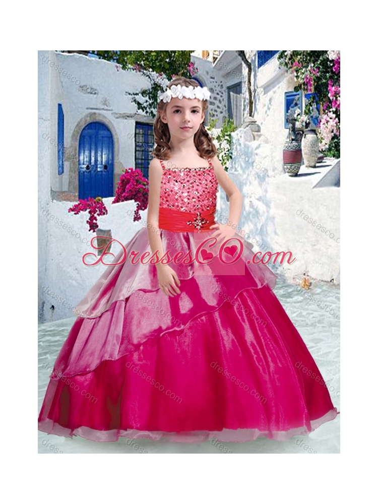 Pretty Spaghetti Straps Girls Party Dress with Beading and Ruffles