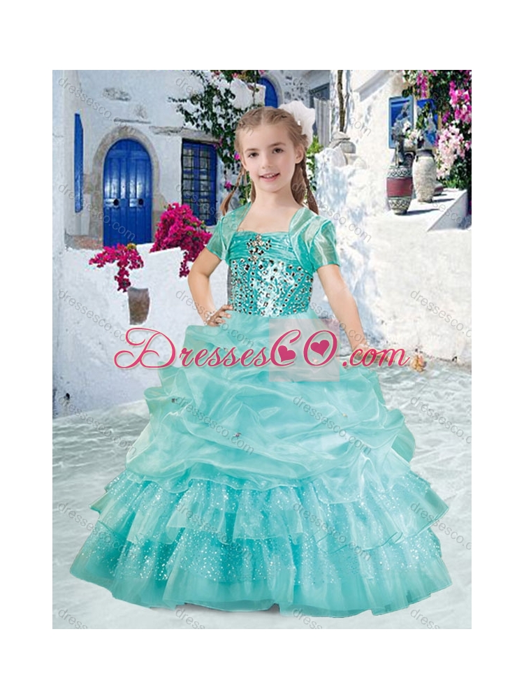 Romantic Spaghetti Straps Girls Party Dress with Beading and Bubles