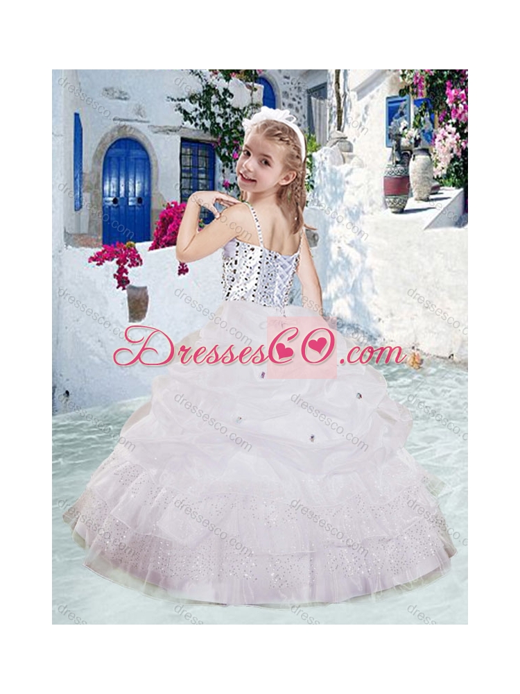 Romantic Spaghetti Straps Girls Party Dress with Beading and Bubles