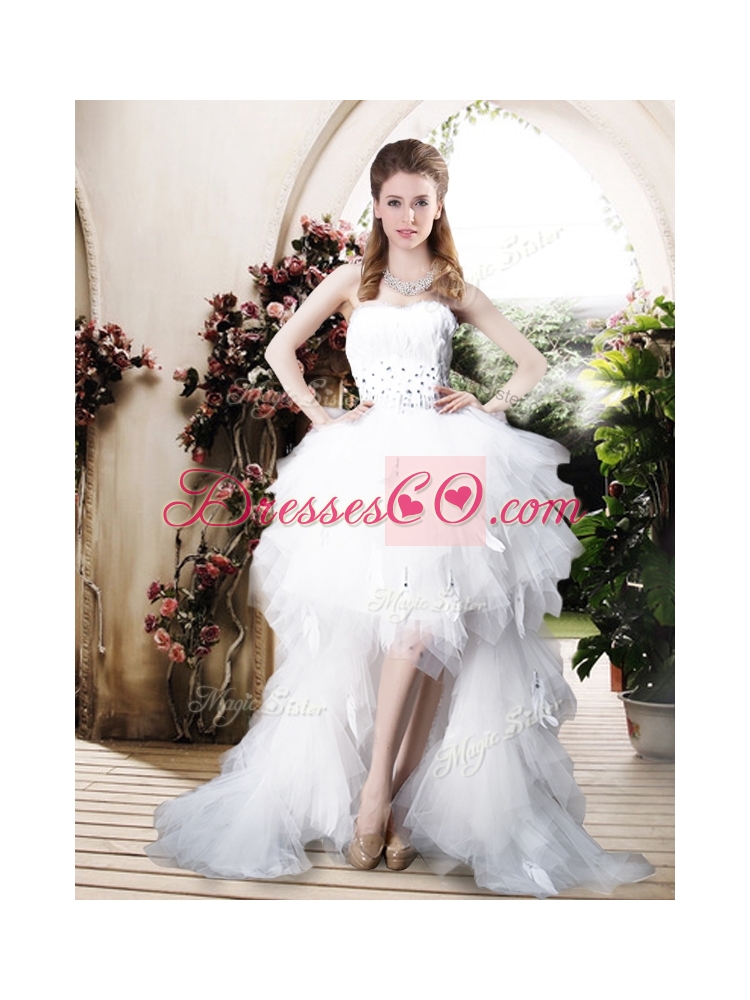 Beautiful High Low Wedding Dress with Beading and Ruffles
