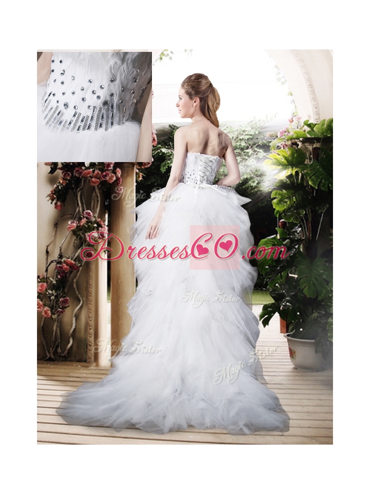 Beautiful High Low Wedding Dress with Beading and Ruffles