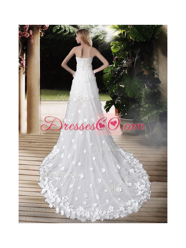 Empire Strapless High Low Wedding Dress with Appliques