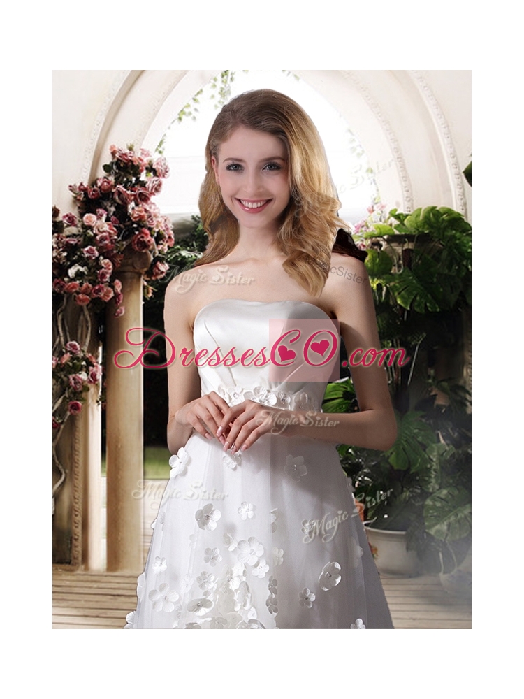 Empire Strapless High Low Wedding Dress with Appliques