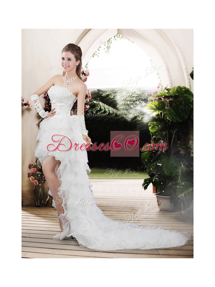 Fashionable Strapless High Low Appliques Wedding Dresses